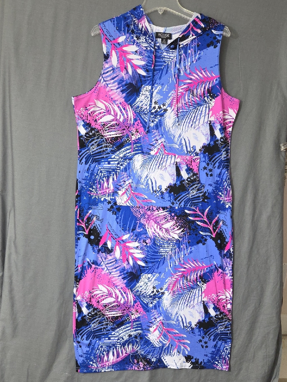 Rouge Helium Blue & Pink Tropical Print Sleeveless Hoodie Dress Swim Cover Up